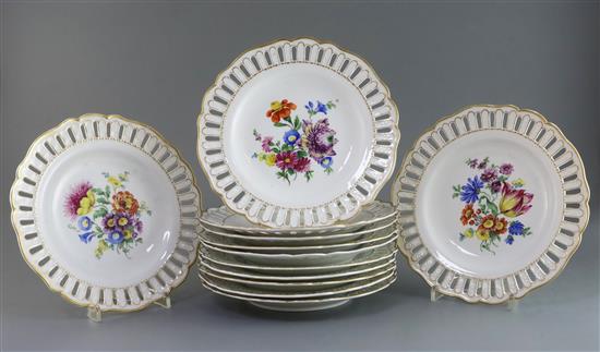 A set of twelve Meissen plates, late 19th century, diameter 24cm